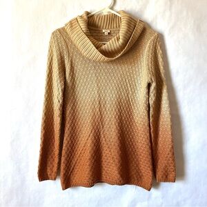 Reba women size S ombre fall colors cowl neck stretch knit sweater beige western